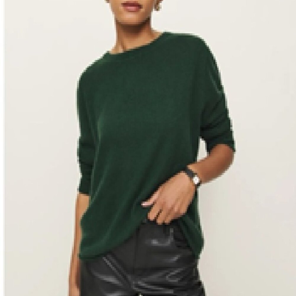 REFORMATION Cashmere Boyfriend Sweater in Dark Pine, size S